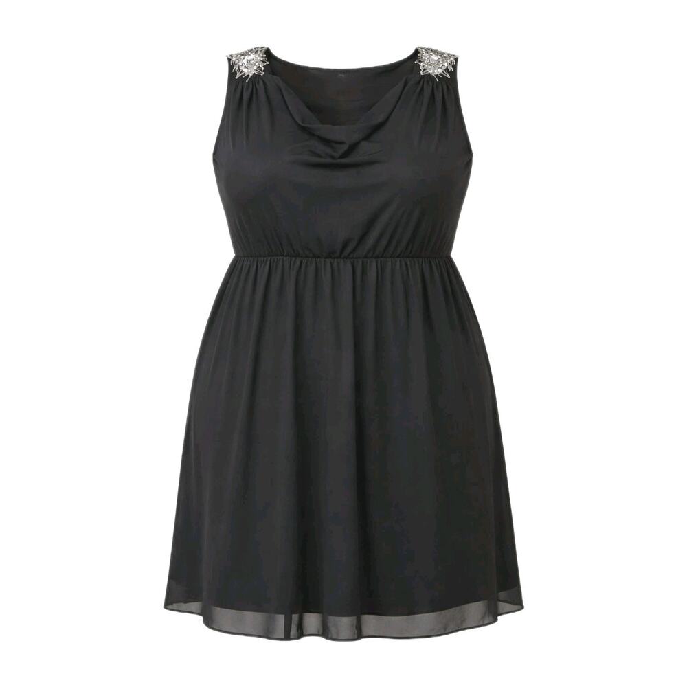 Women's Simply Be Size 28 Black Sleeveless Tassel Sequence Chiffon Shirt Dress